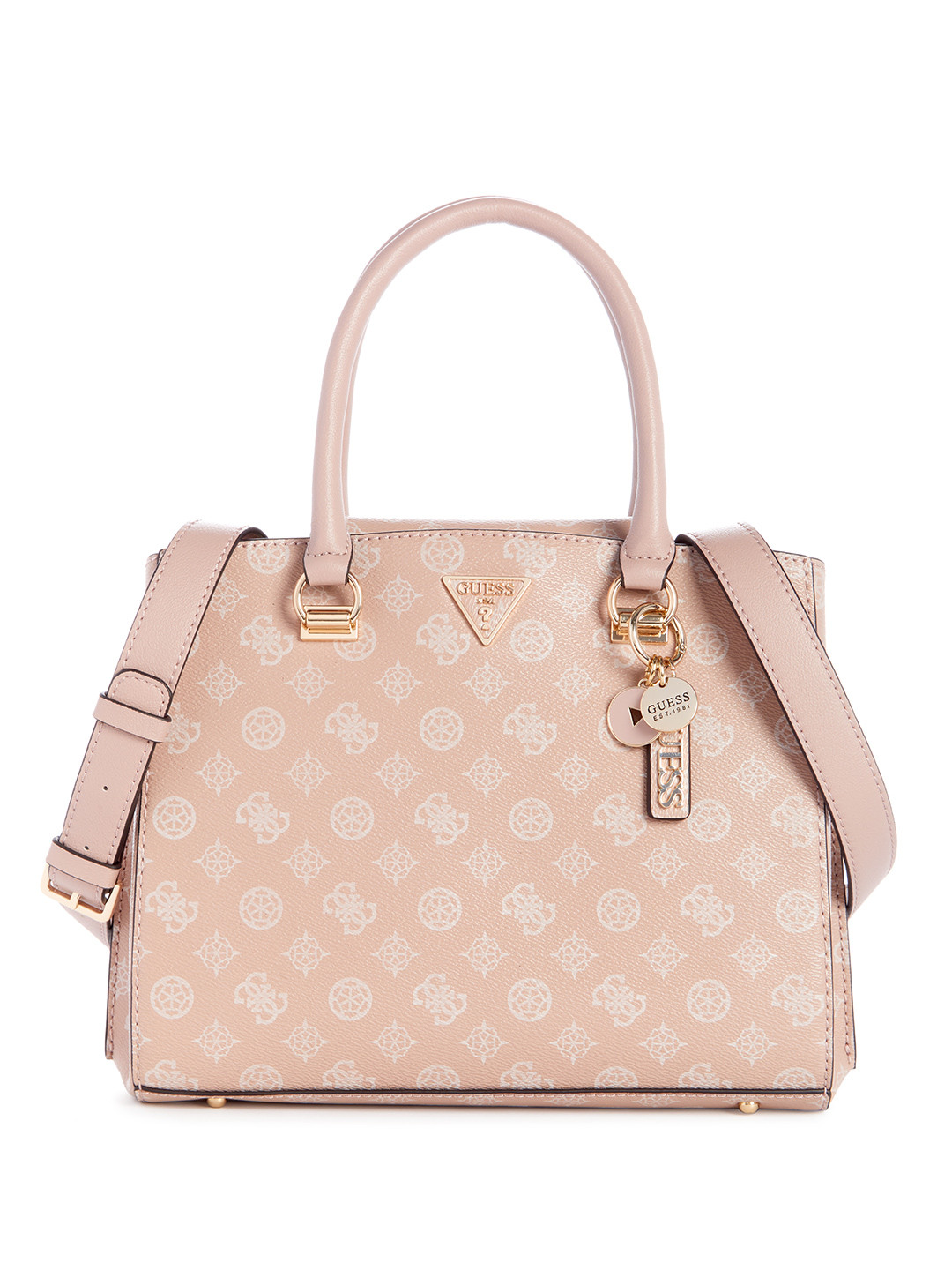 

GUESS Brand Logo Printed Structured Handheld Bag, Rose