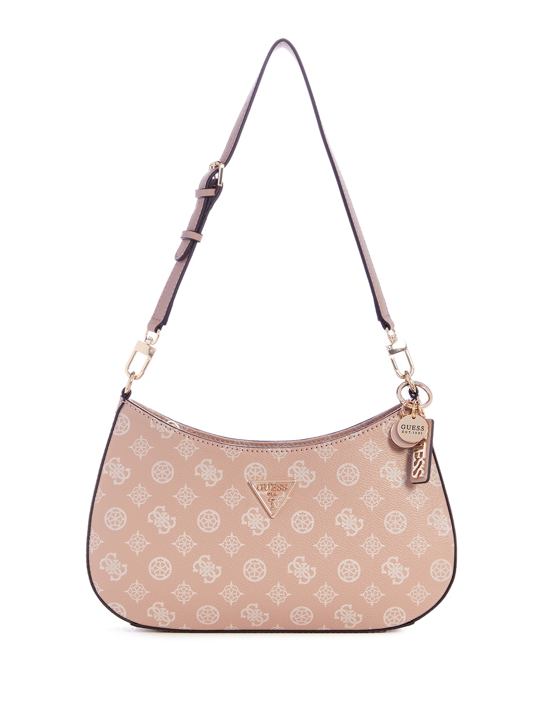 

GUESS Brand Logo Printed Structured Shoulder Bag, Pink