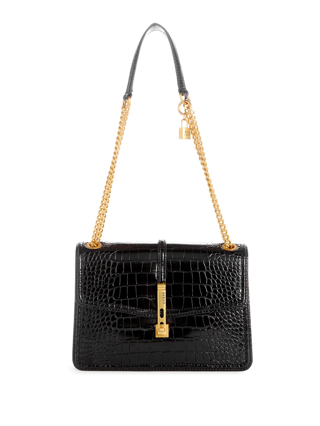 

GUESS Croc Textured Structured Shoulder Bag, Black