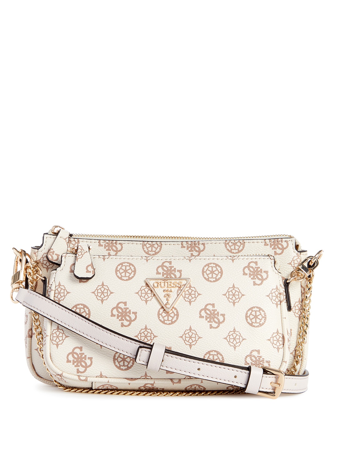 

GUESS Brand Logo Printed Structured Sling Bag, Cream