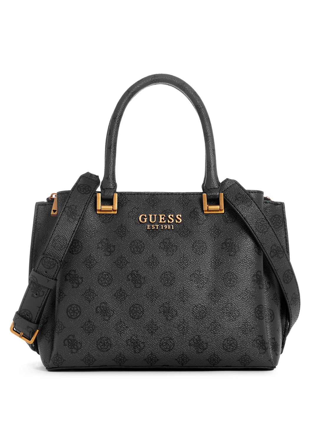 

GUESS Brand Logo Printed Structured Handheld Bag, Charcoal