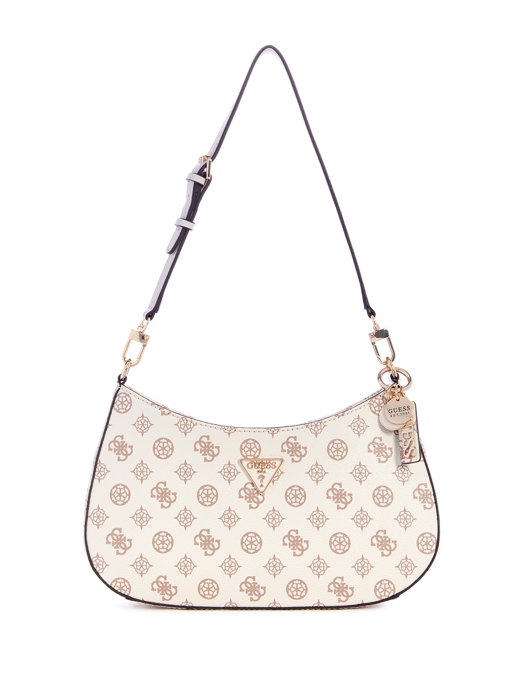 

GUESS Brand Logo Printed Structured Baguette Bag, Off white