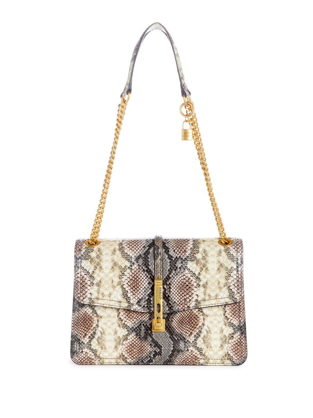 

GUESS Snakeskin Print Structured Shoulder Bag, Beige