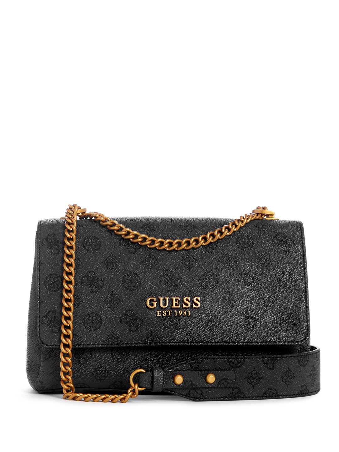 

GUESS Brand Logo Printed Structured Sling Bag, Charcoal