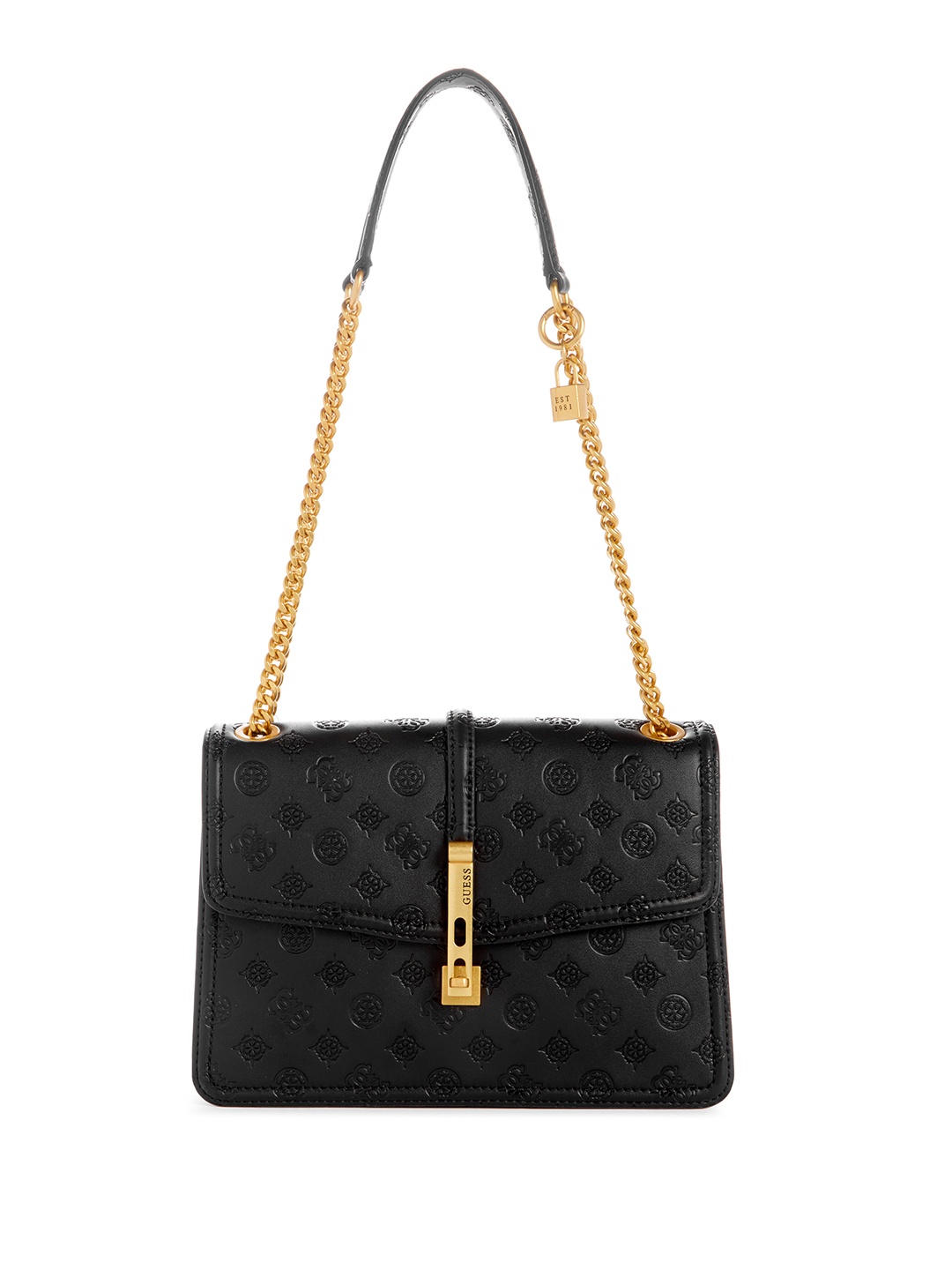 

GUESS Brand Logo Textured Structured Shoulder Bag, Black