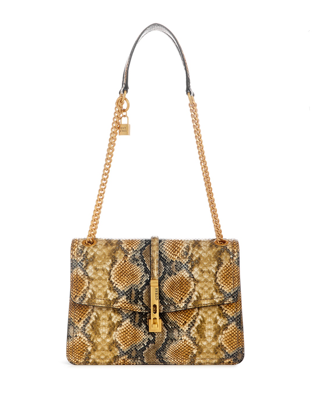 

GUESS Snakeskin Print Structured Shoulder Bag, Brown