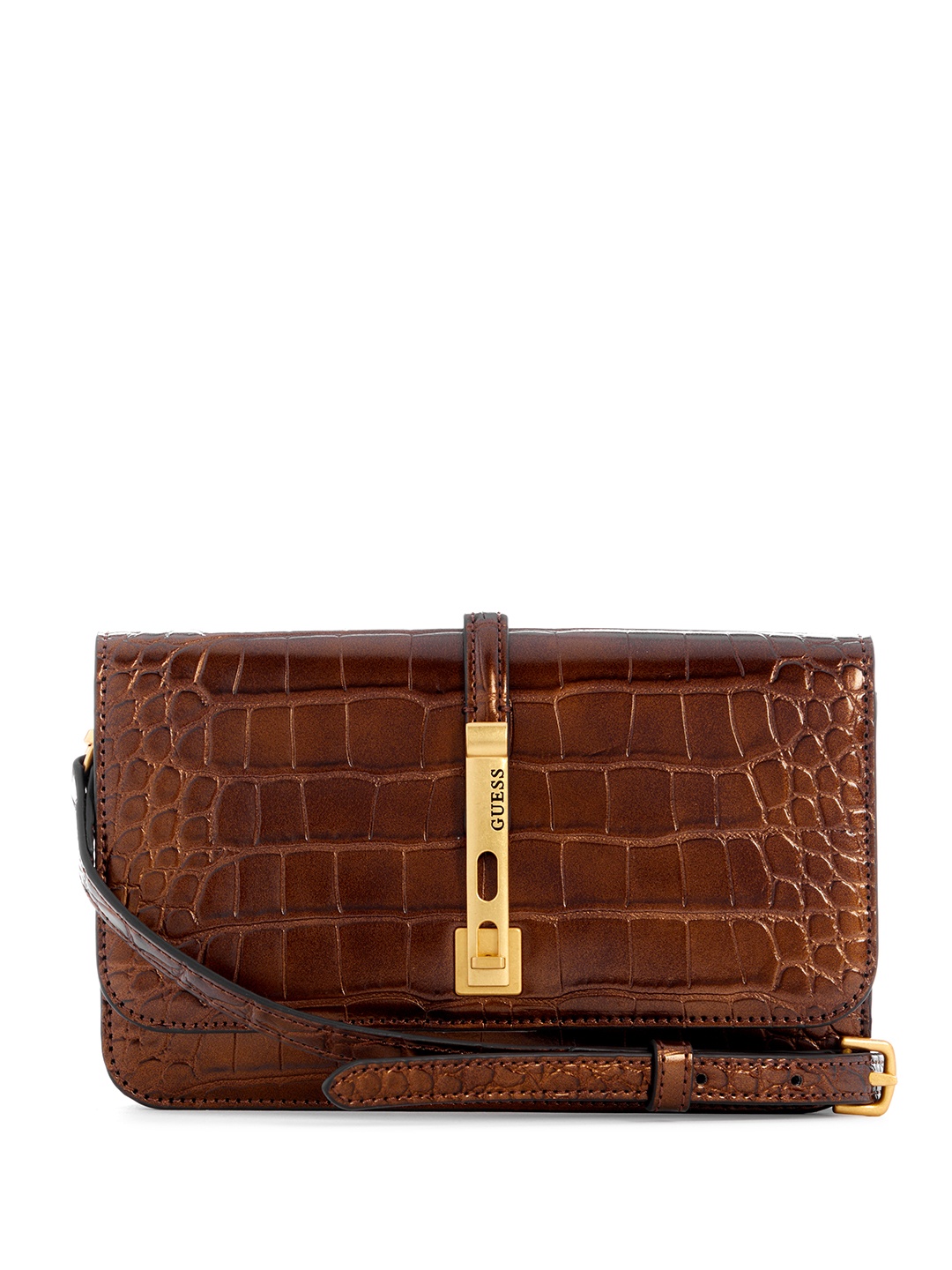 

GUESS Croc Textured Structured Sling Bag, Bronze
