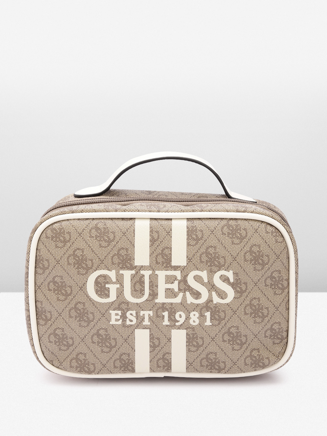 

GUESS Brand Logo Print Travel Pouch, Brown