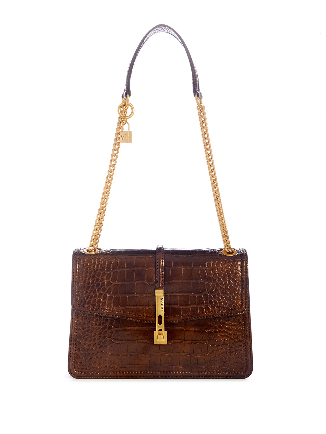 

GUESS Croc Textured Structured Shoulder Bag, Bronze