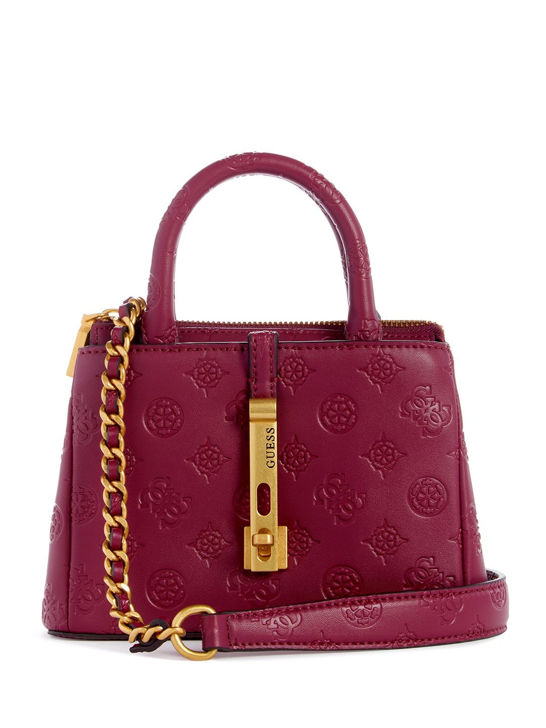 

GUESS Brand Logo Textured Structured Handheld Bag, Burgundy