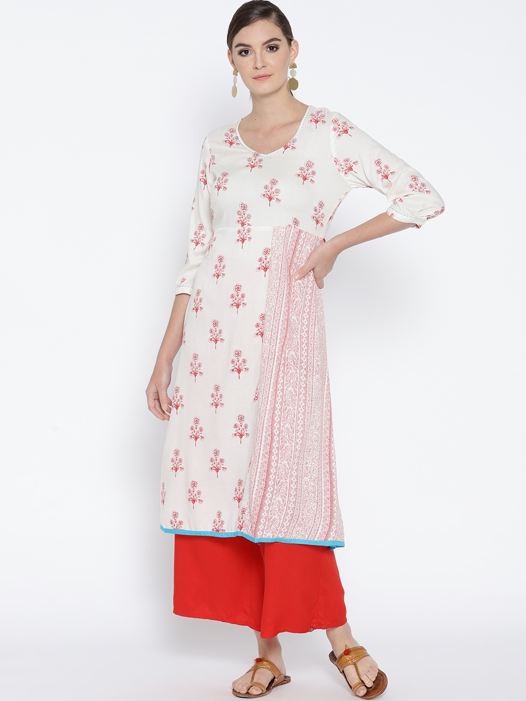 

Melange by Lifestyle Women Off-White & Red Printed A-Line Kurta