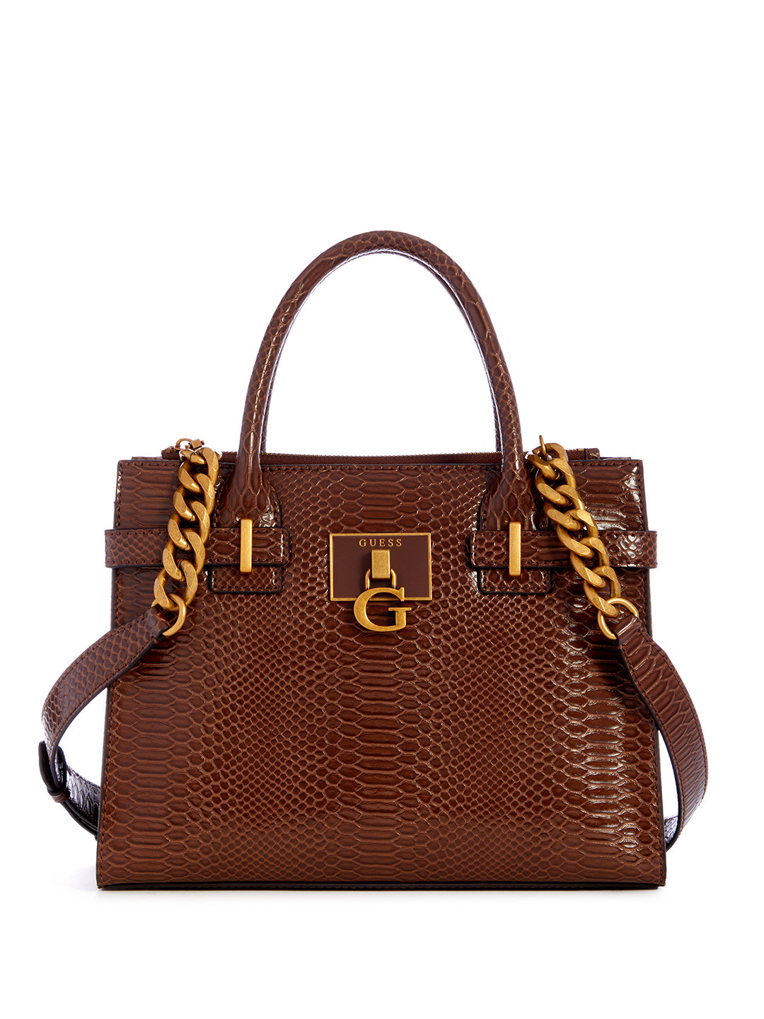 

GUESS Croc-Textured Structured Handheld Bag, Brown