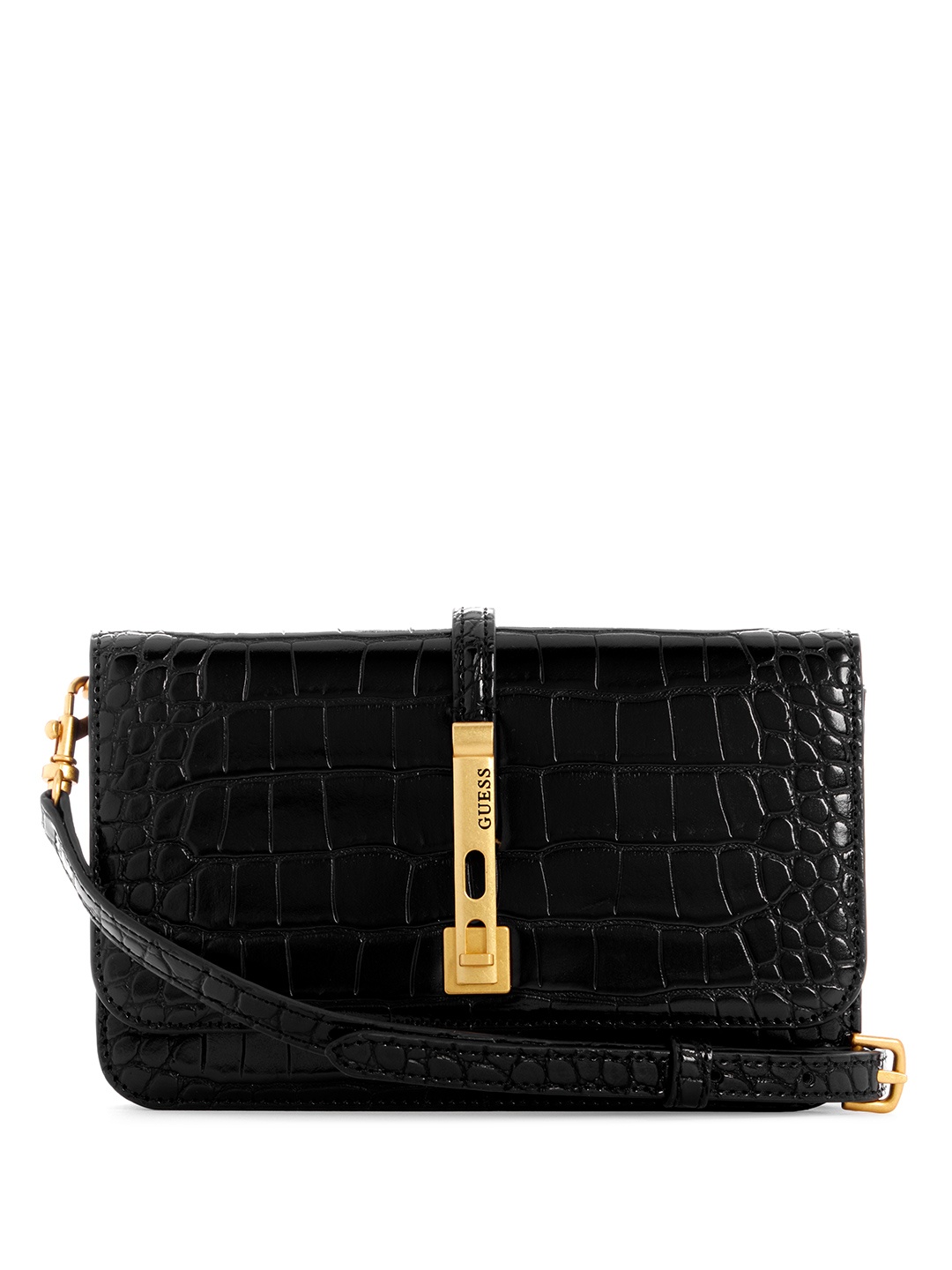 

GUESS Croc Textured Structured Sling Bag, Black