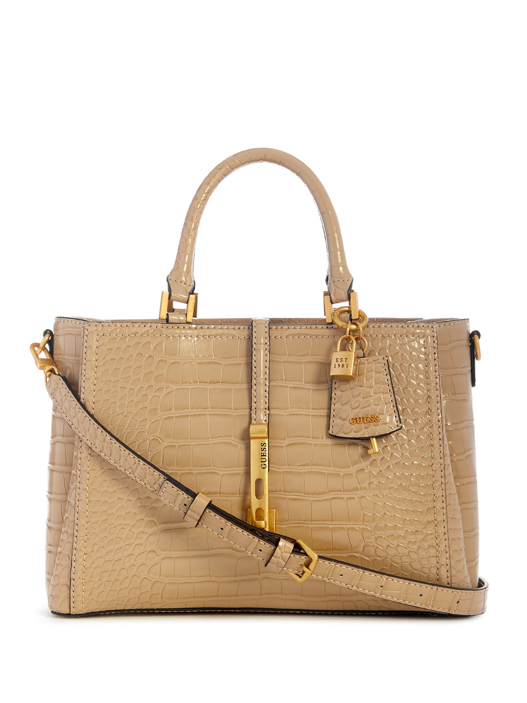 

GUESS Croc Textured Structured Handheld Bag, Beige