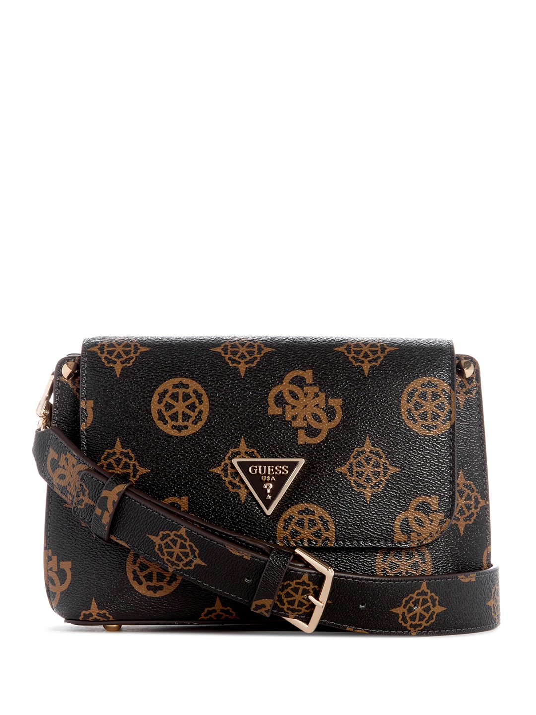 

GUESS Brand Logo Printed Structured Sling Bag, Brown