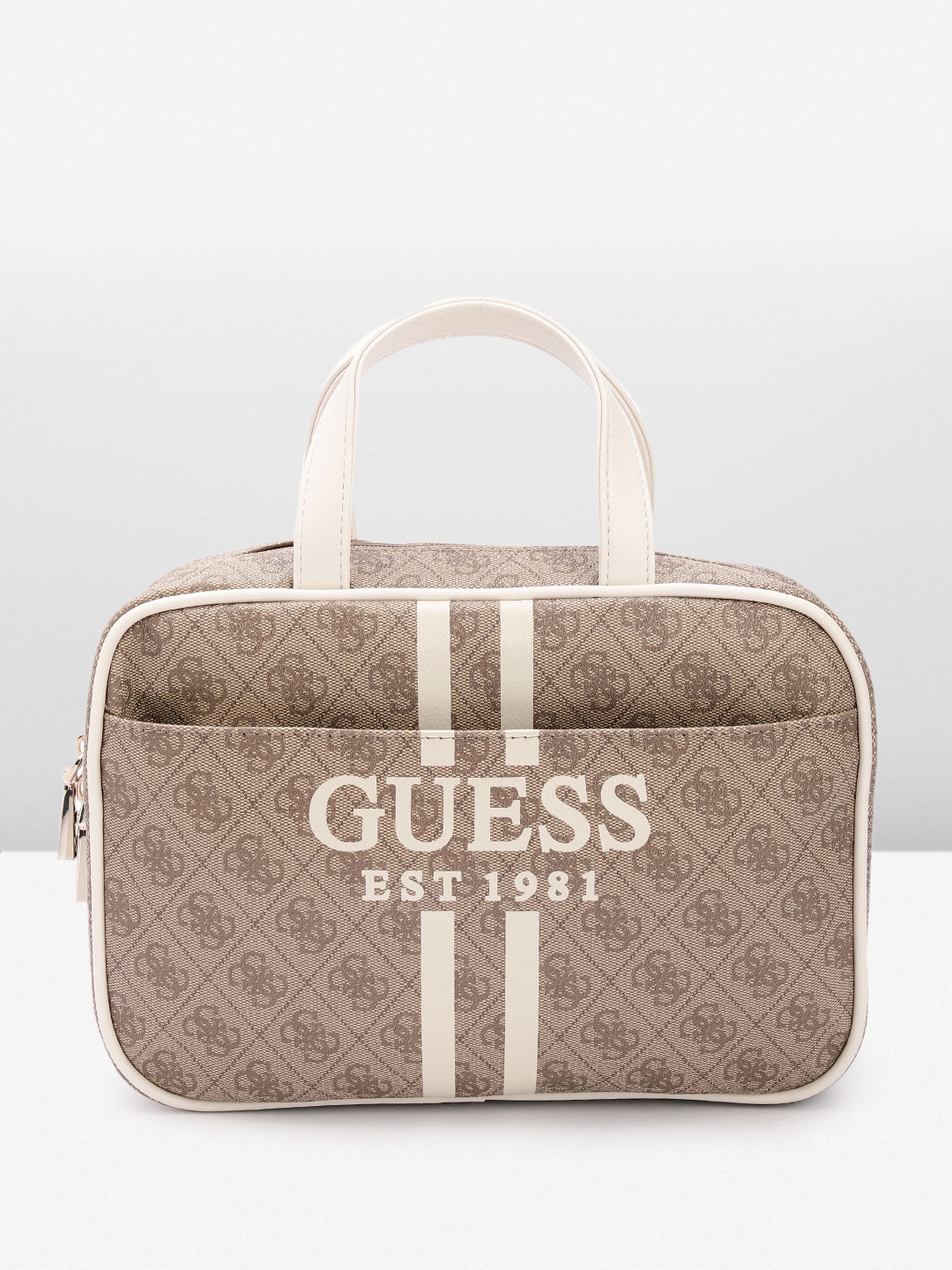 

GUESS Brand Logo Printed Travel Pouch, Brown