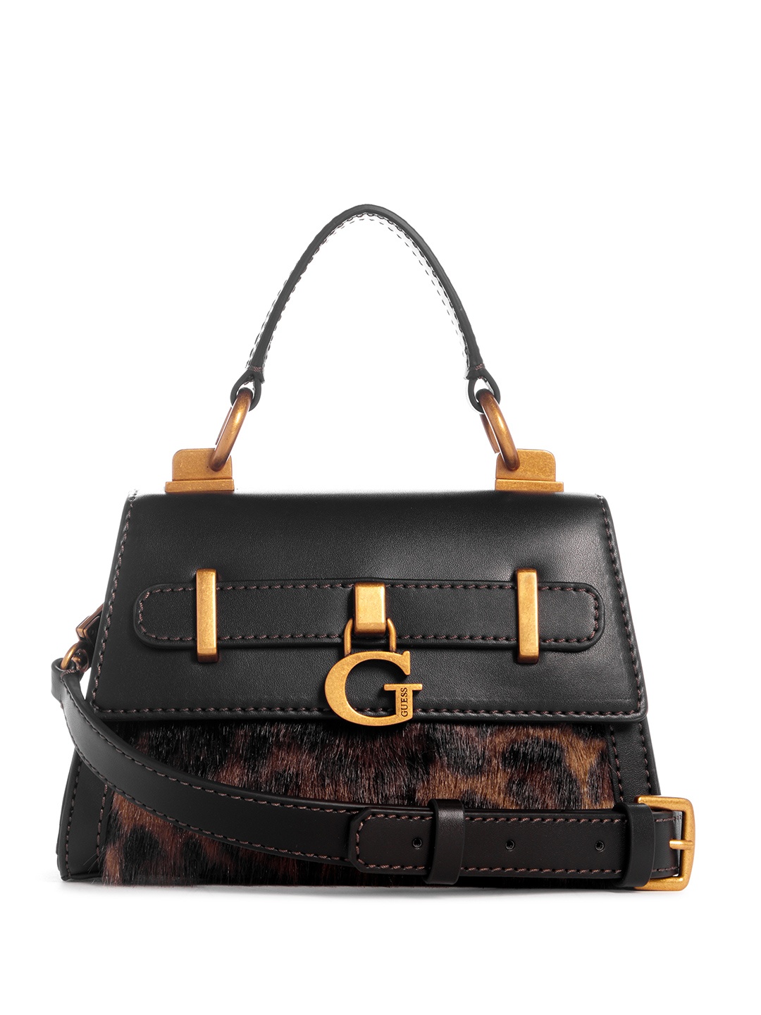 

GUESS Animal Textured Structured Satchel Bag, Black
