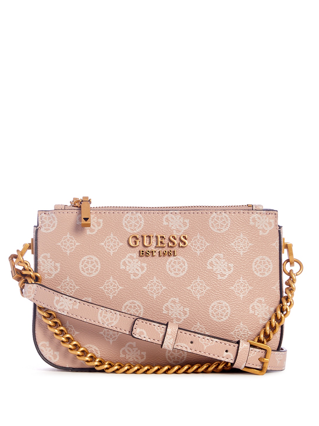 

GUESS Brand Logo Printed Structured Sling Bag, Pink