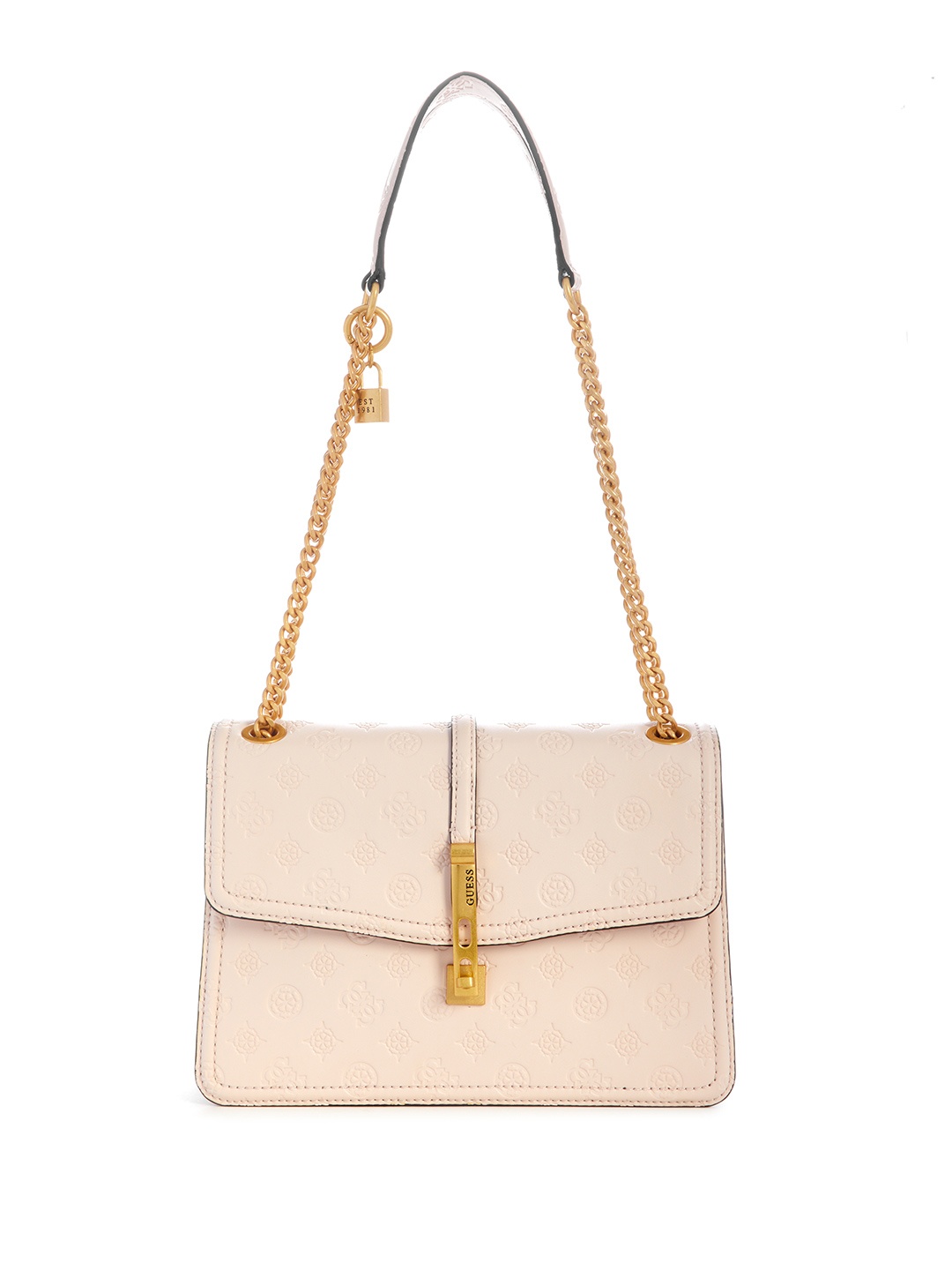 

GUESS Brand Logo Textured Structured Shoulder Bag, Pink