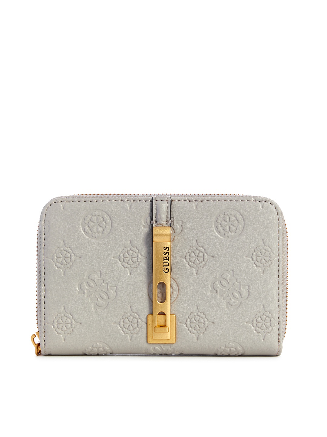 

GUESS Women Brand Logo Textured Zip Around Wallet, Grey