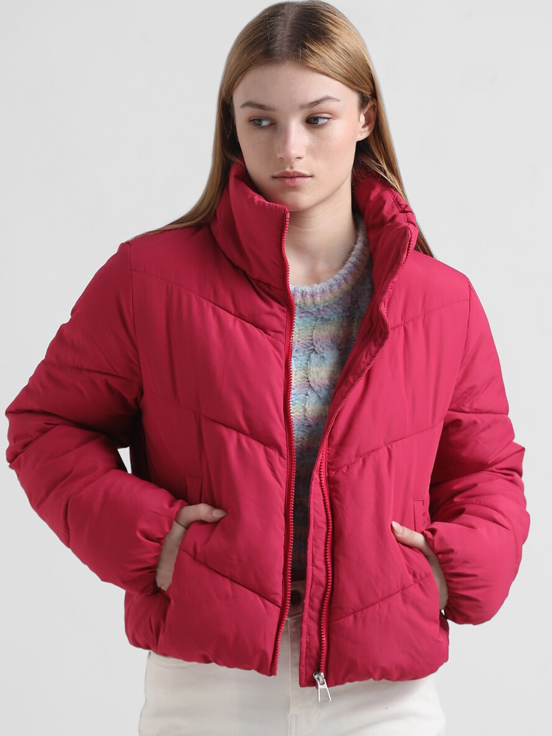 

ONLY Mock Collar Padded Jacket, Pink