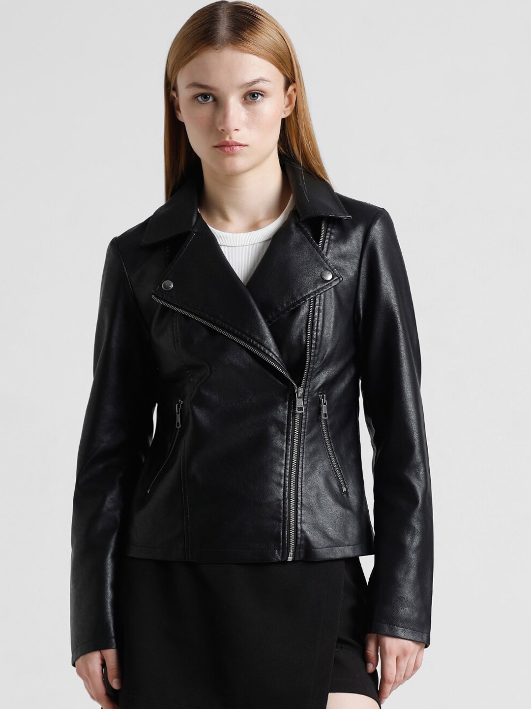 

ONLY Shirt Collar Biker Jacket, Black