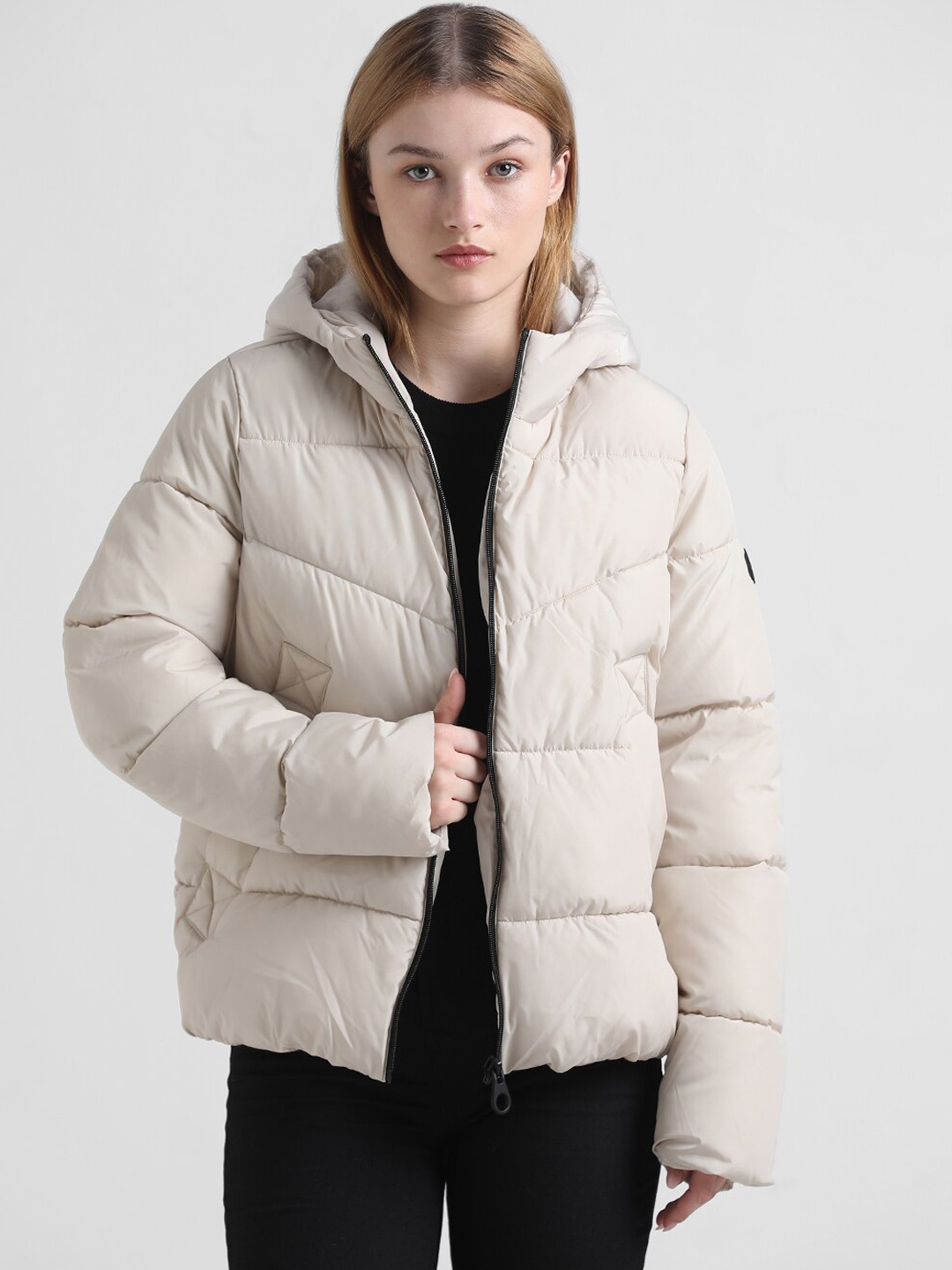 

ONLY Hooded Longline Puffer Jacket, Cream