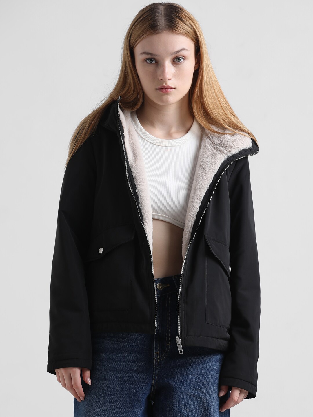 

ONLY Women Reversible Bomber Jacket, Black