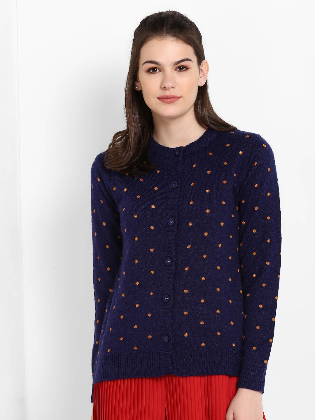 

Modeve Geometric Self Design Acrylic Cardigan, Navy blue