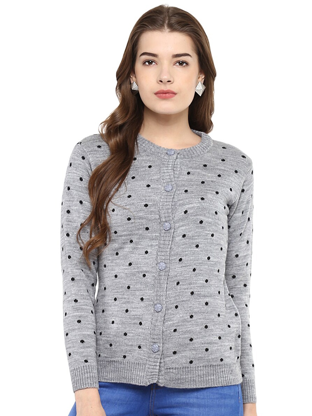 

Modeve Geometric Self Design Acrylic Cardigan, Grey