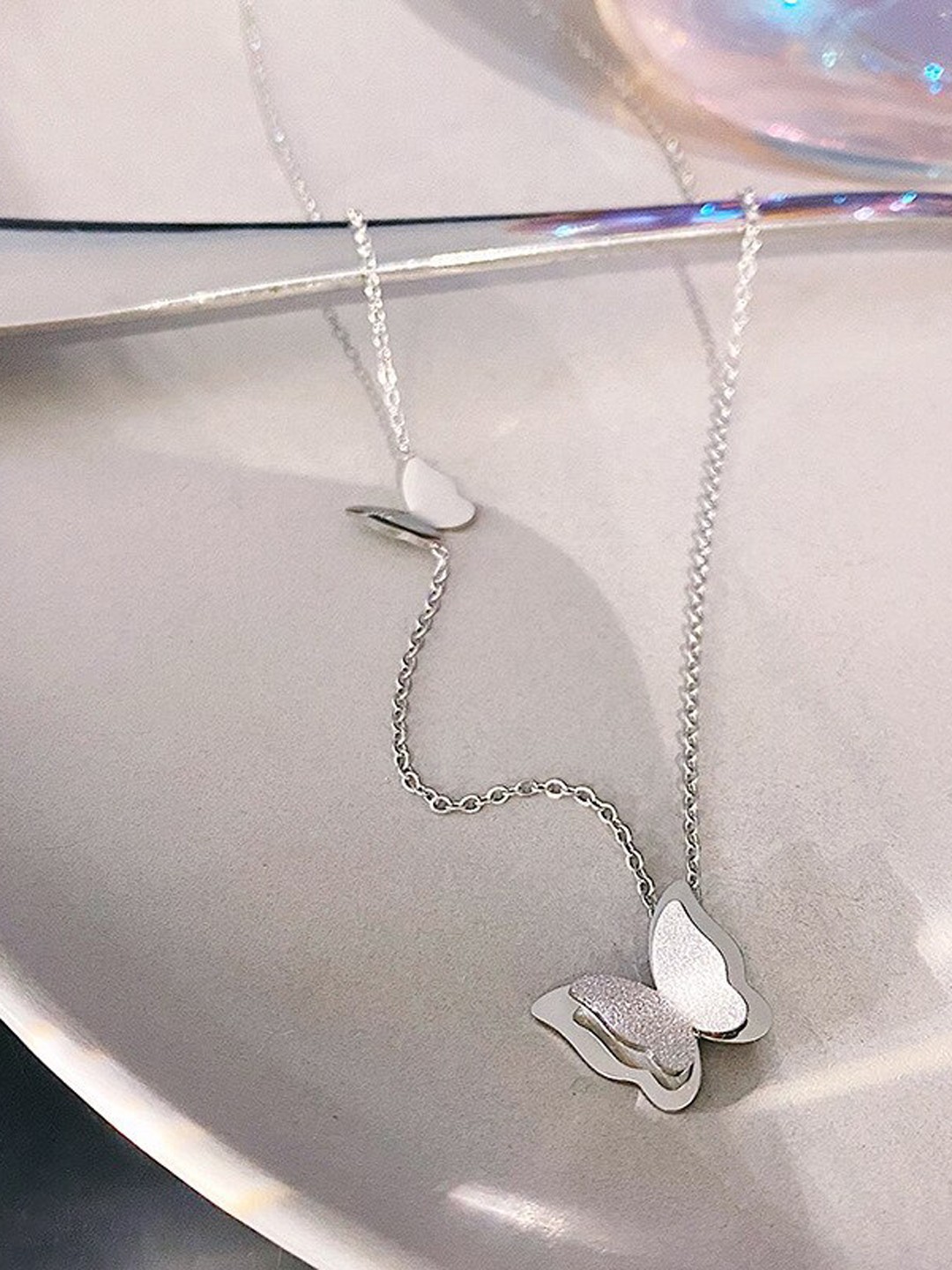 

VIEN Silver-Plated Matte Butterfly Jewellery Set