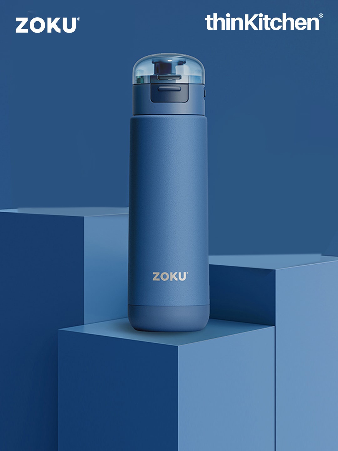 

ZOKU Blue Stainless Steel Vacuum Insulated Flask Sports Water Bottle 500 ml