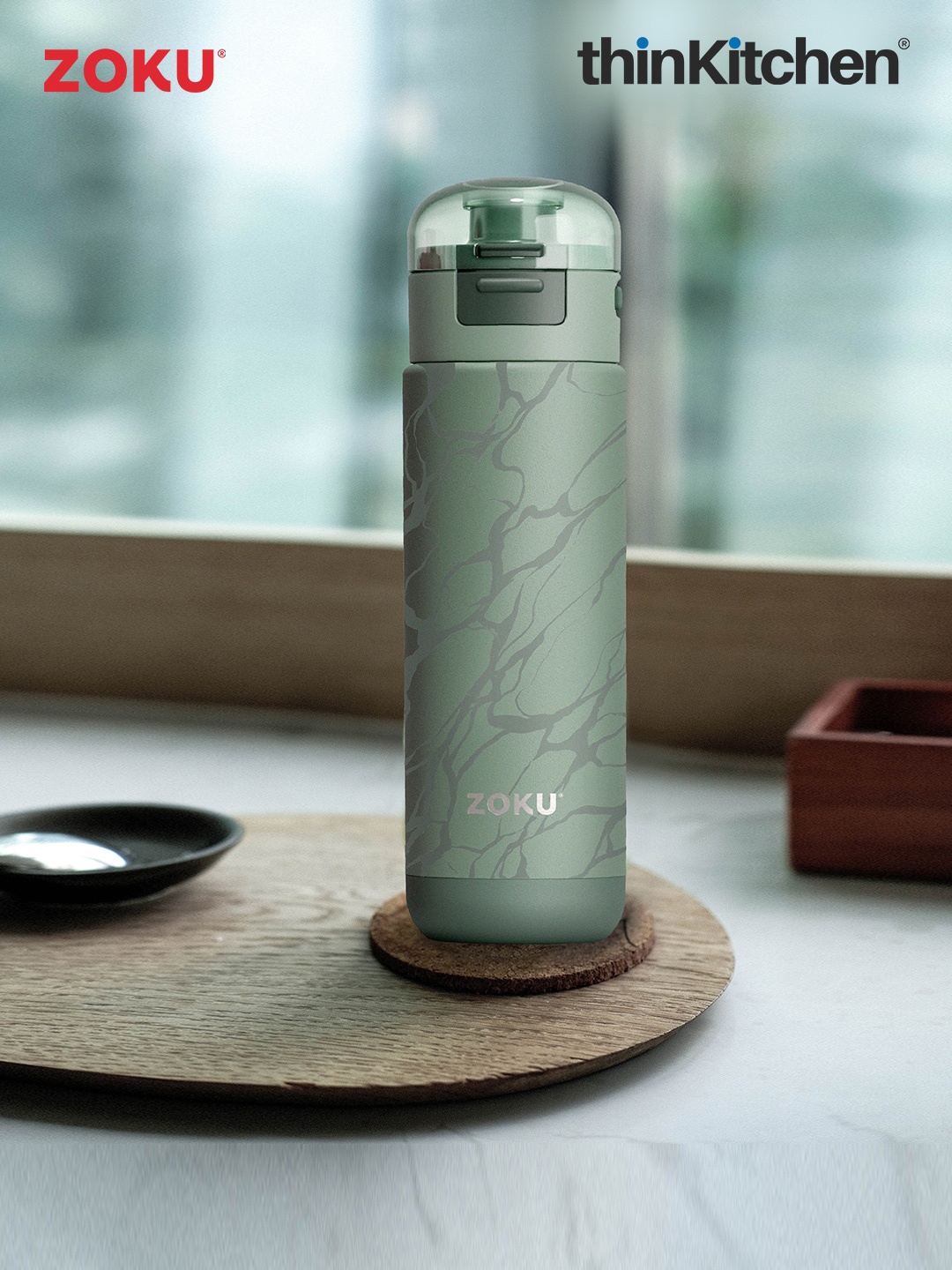 

ZOKU Green Abstract Printed Vacuum Insulated Flask Sports Water Bottle-500ml