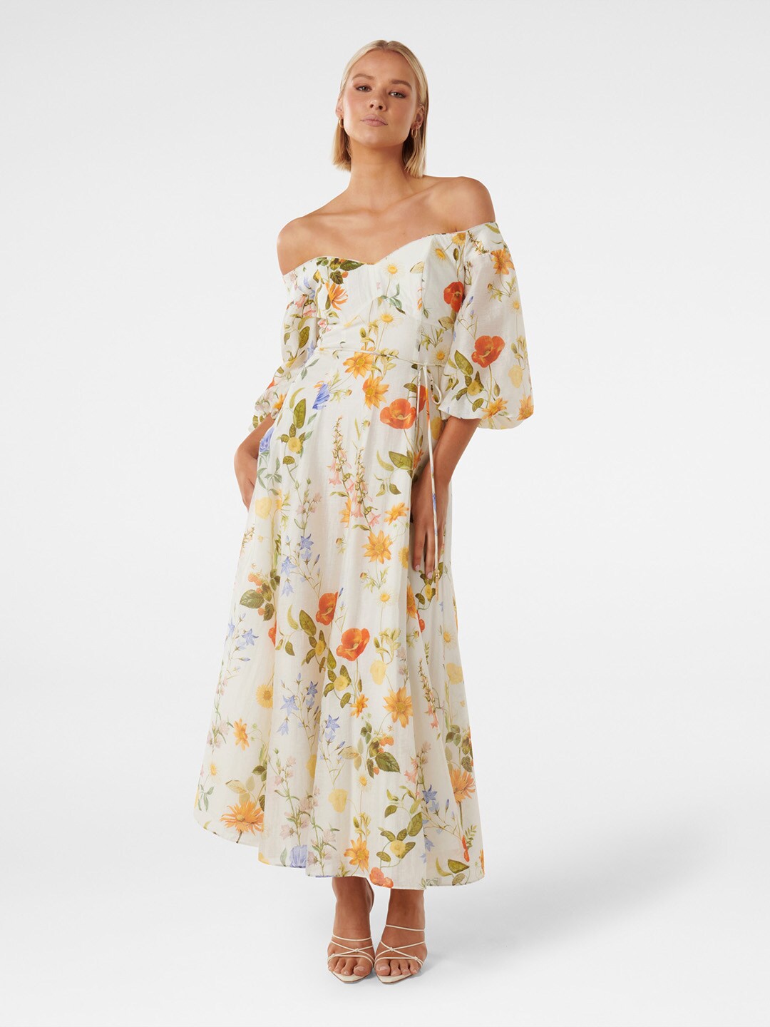 

Forever New Floral Printed Off-Shoulder Maxi Dress, White