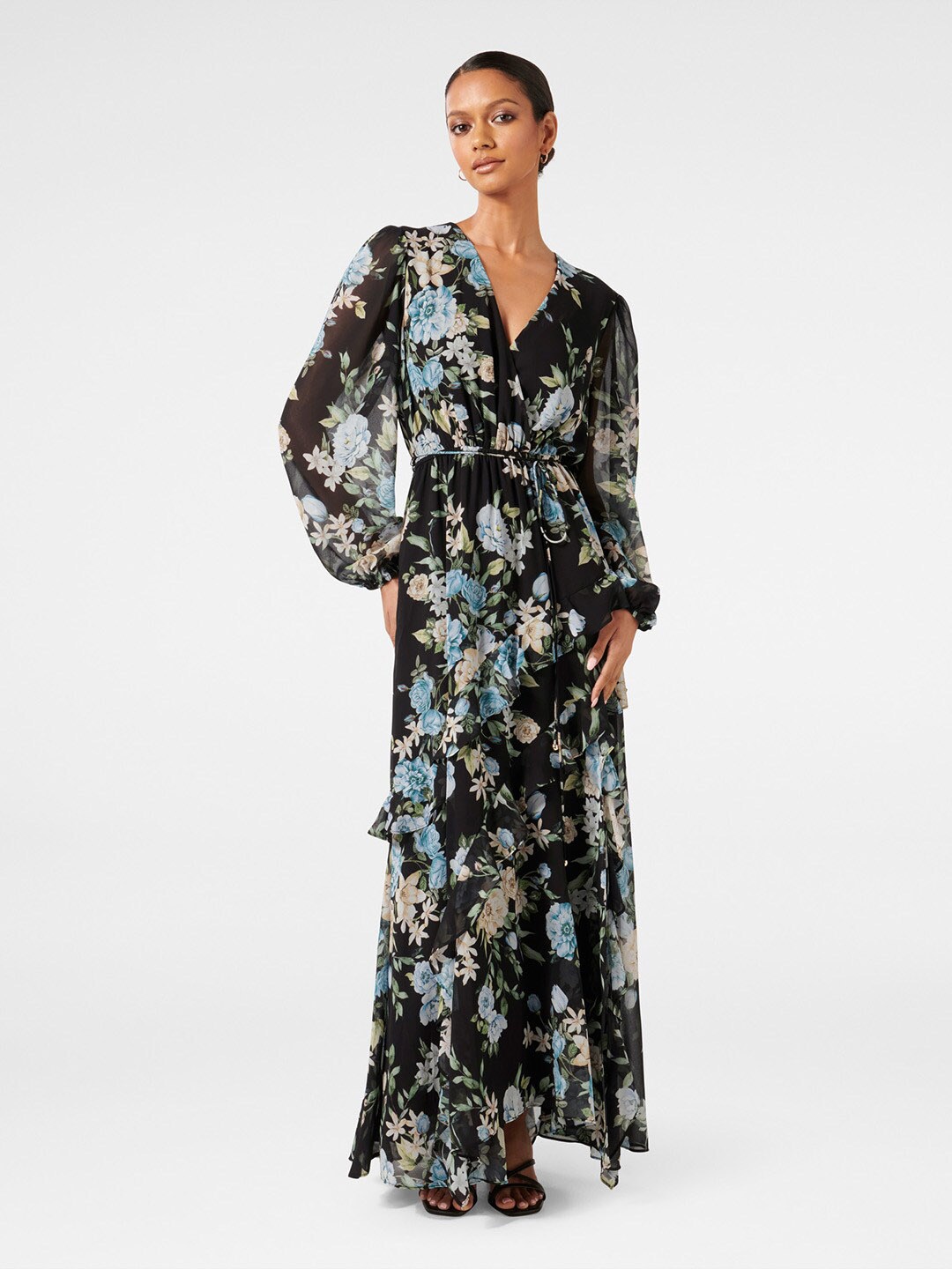 

Forever New Floral Printed Puff Sleeves Maxi Dress, Black