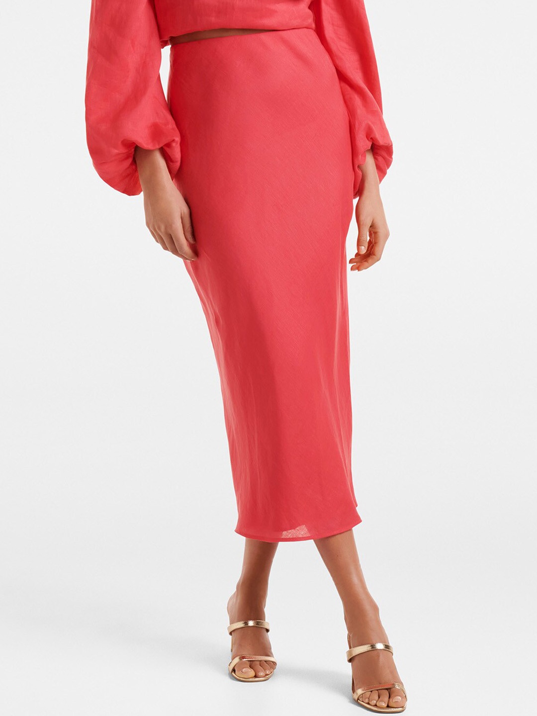 

Forever New Linen Pencil Midi Skirt, Red