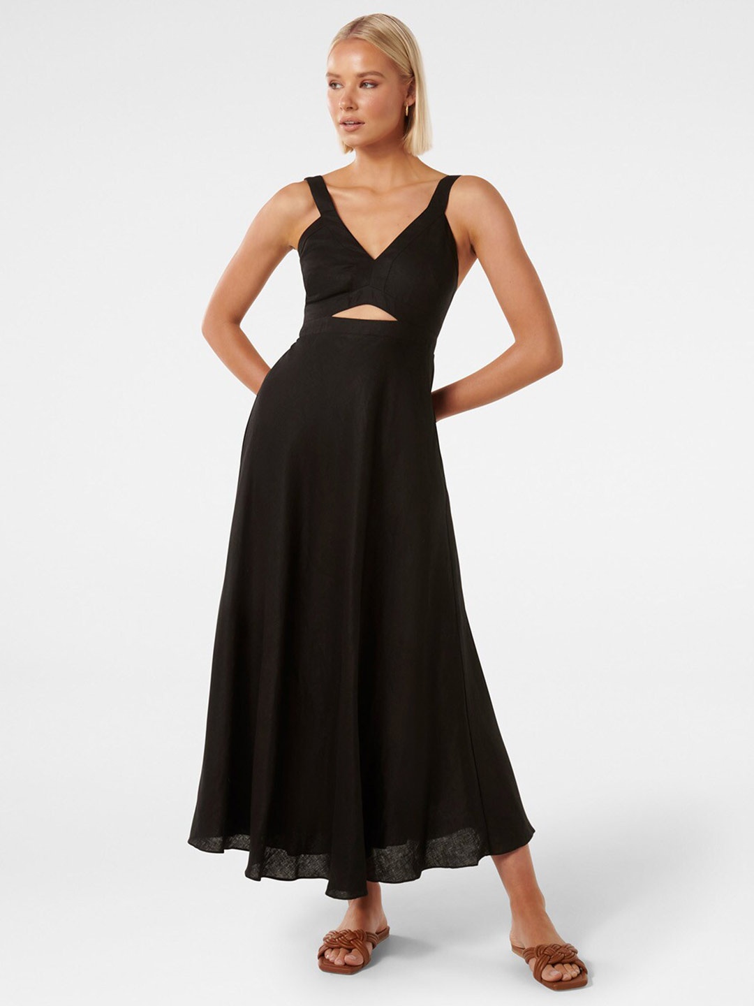 

Forever New Shoulder Straps Linen Maxi Dress, Black