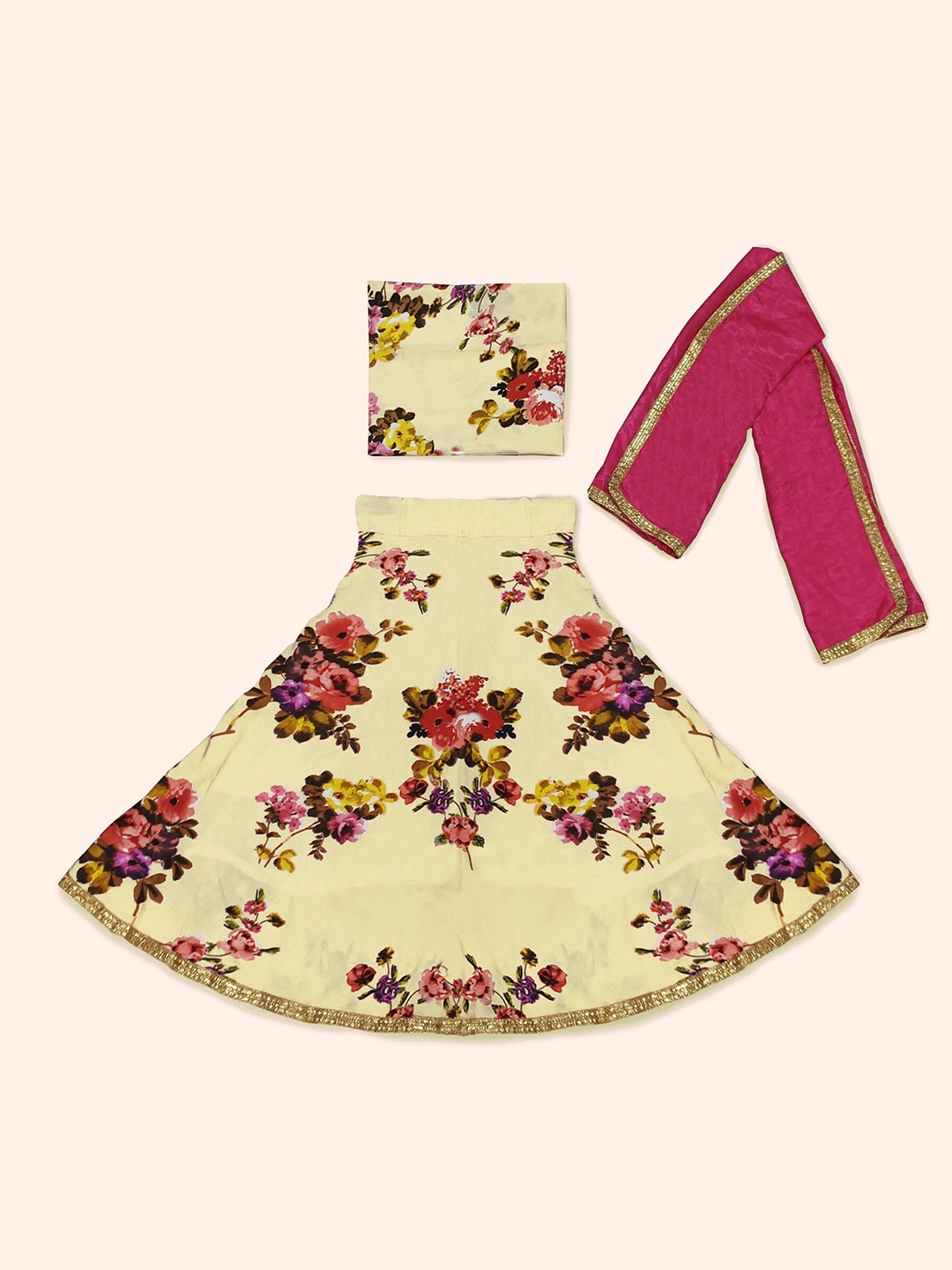 

BAESD Girls Yellow & Pink Printed Semi-Stitched Lehenga & Unstitched