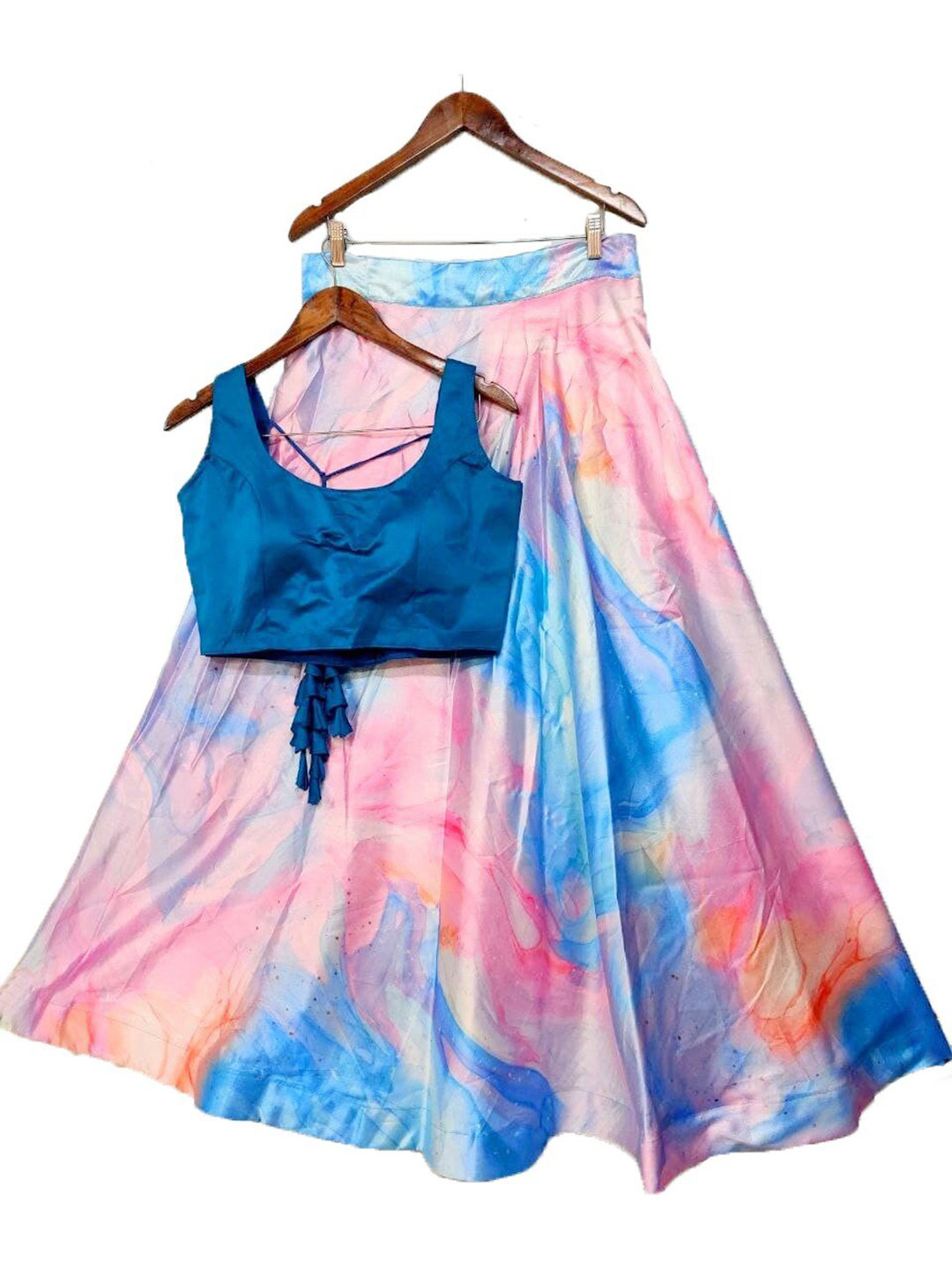 

BAESD Girls Abstract Printed Semi-Stitched Lehenga & Unstitched Choli, Blue