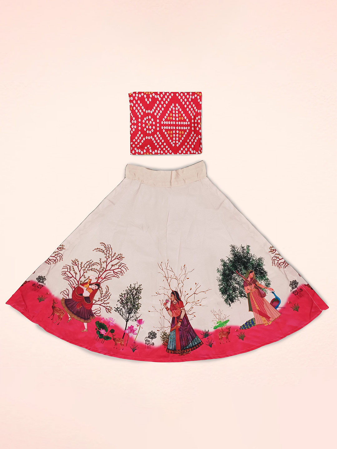 

BAESD Girls Printed Semi-Stitched Lehenga & Unstitched, Red