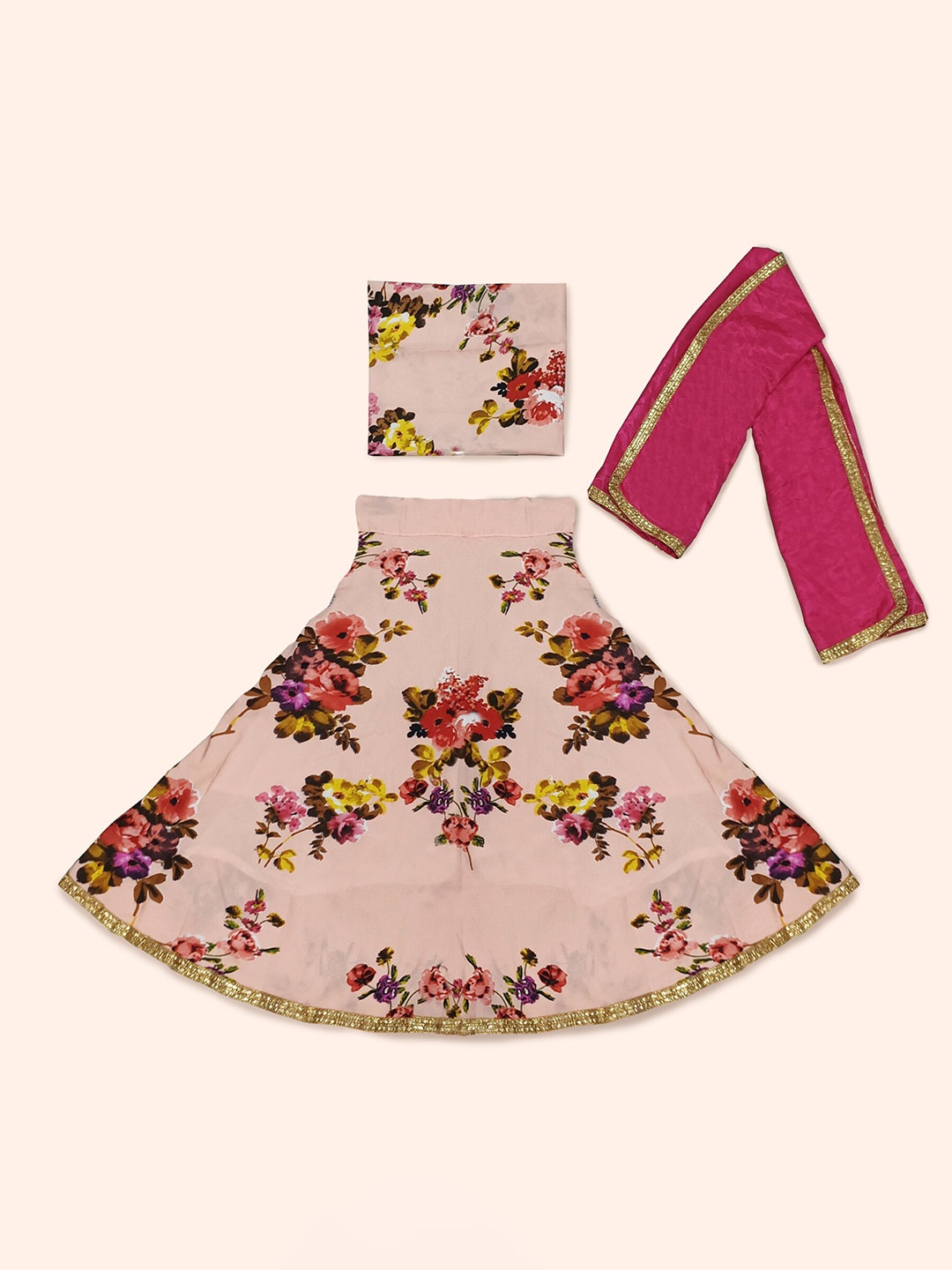 

BAESD Girls Floral Printed Semi-Stitched Lehenga Choli, Pink