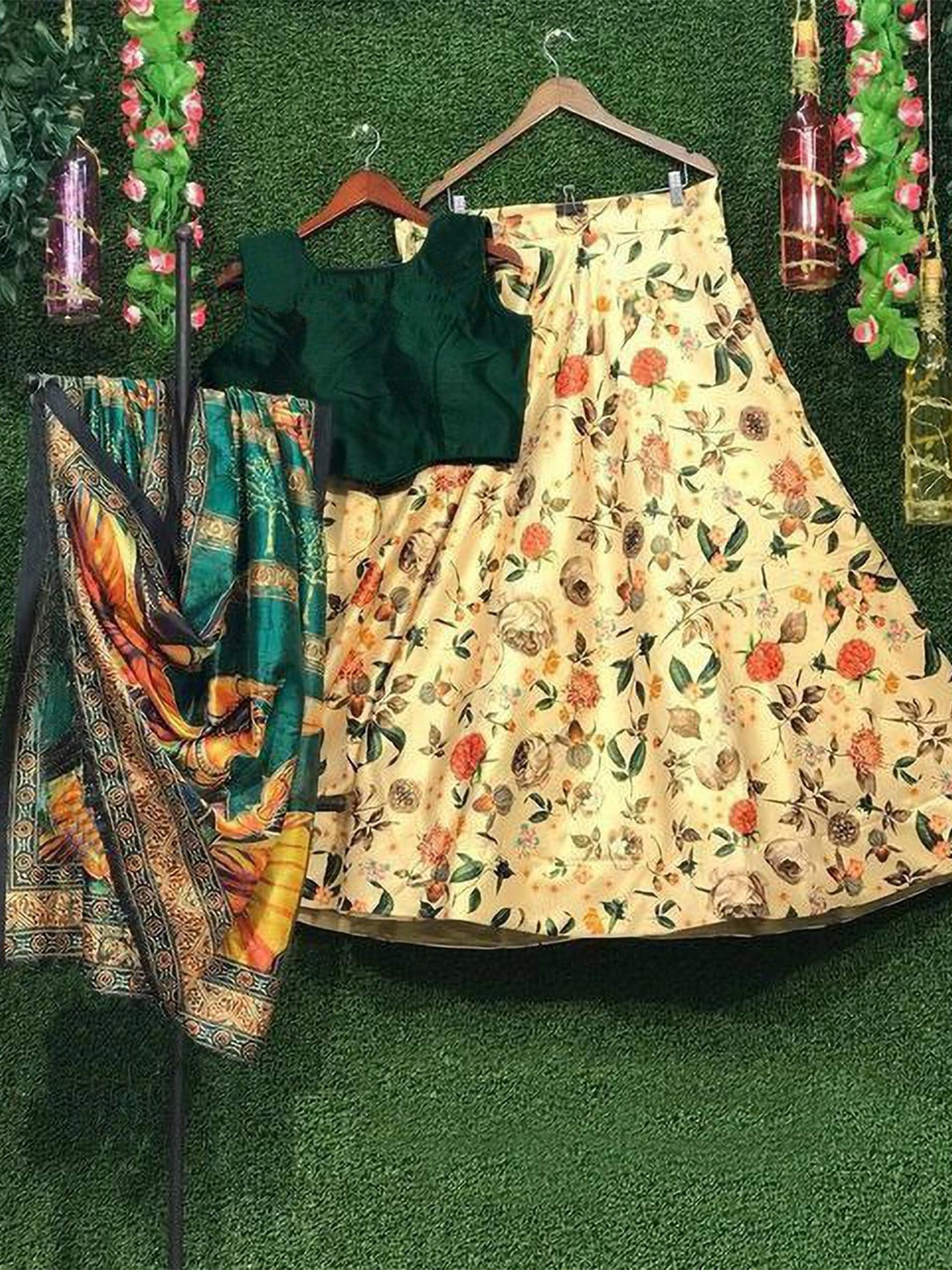 

BAESD Girls Printed Semi-Stitched Lehenga & Unstitched Choli With Dupatta, Cream