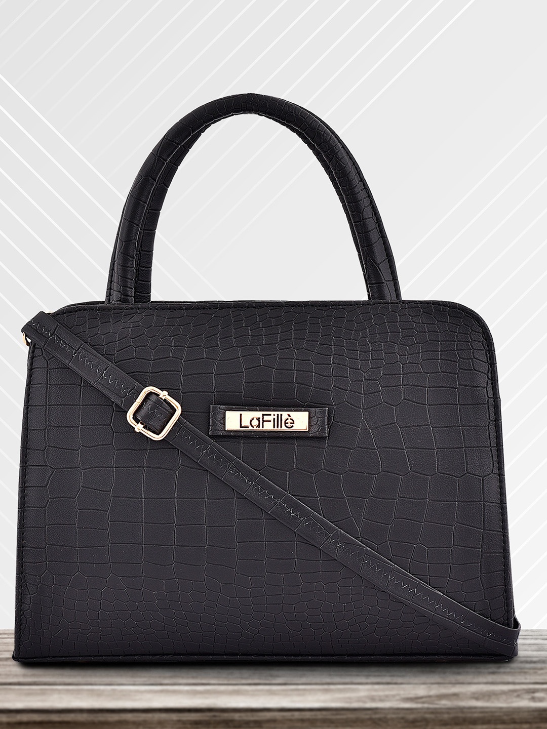 

LaFille Textured Structured Handheld Bag, Black