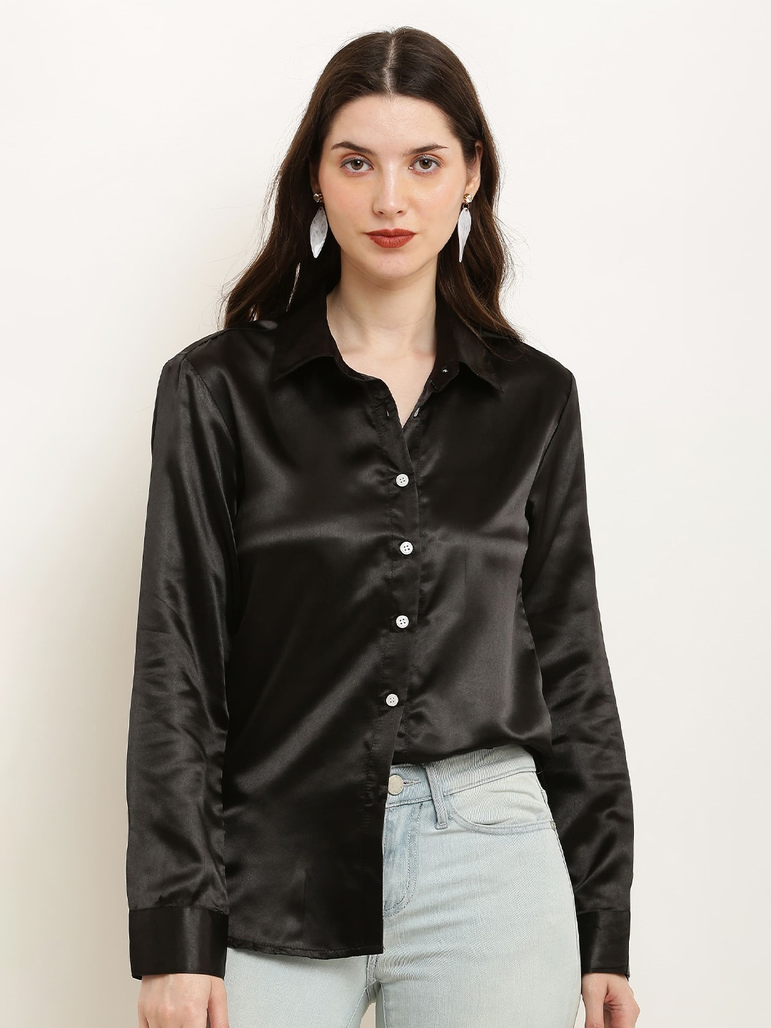 

SQew Satin Opaque Casual Shirt, Black