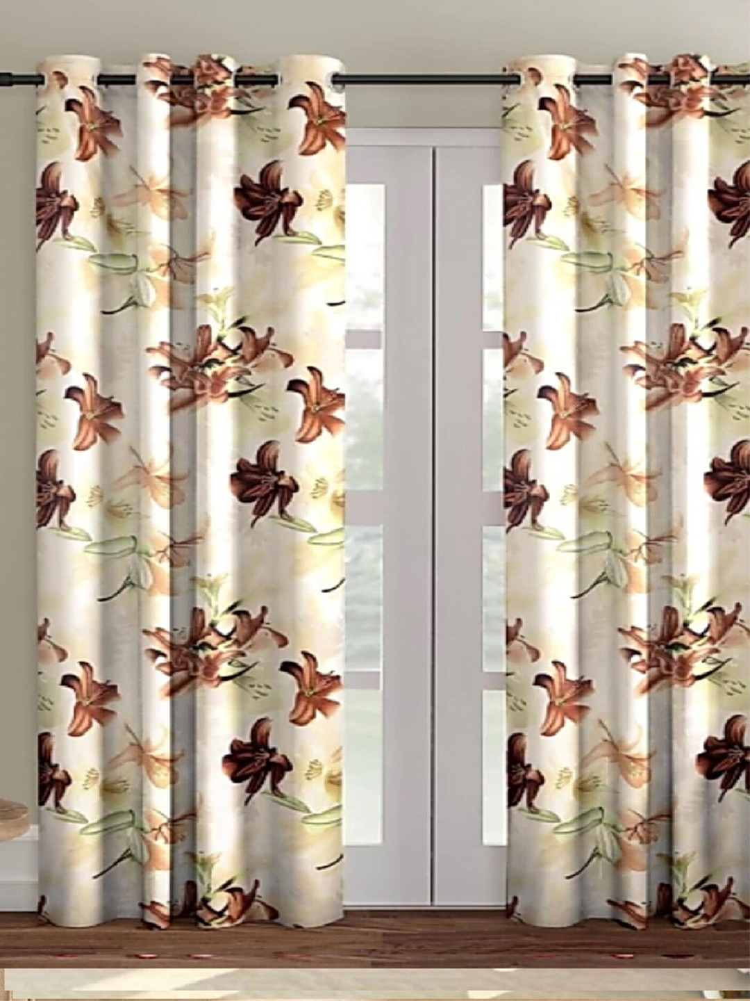 

Achintya Brown & Cream-Coloured 2 Pieces Floral Door Curtains