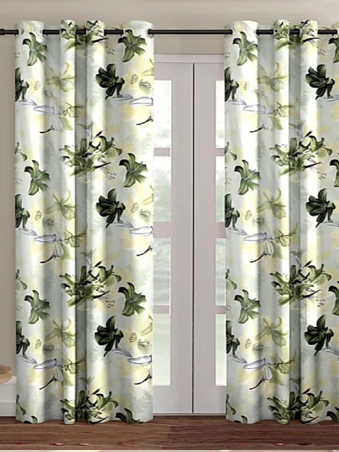 

Achintya Green & Cream-Coloured 2 Pieces Floral Long Door Curtains