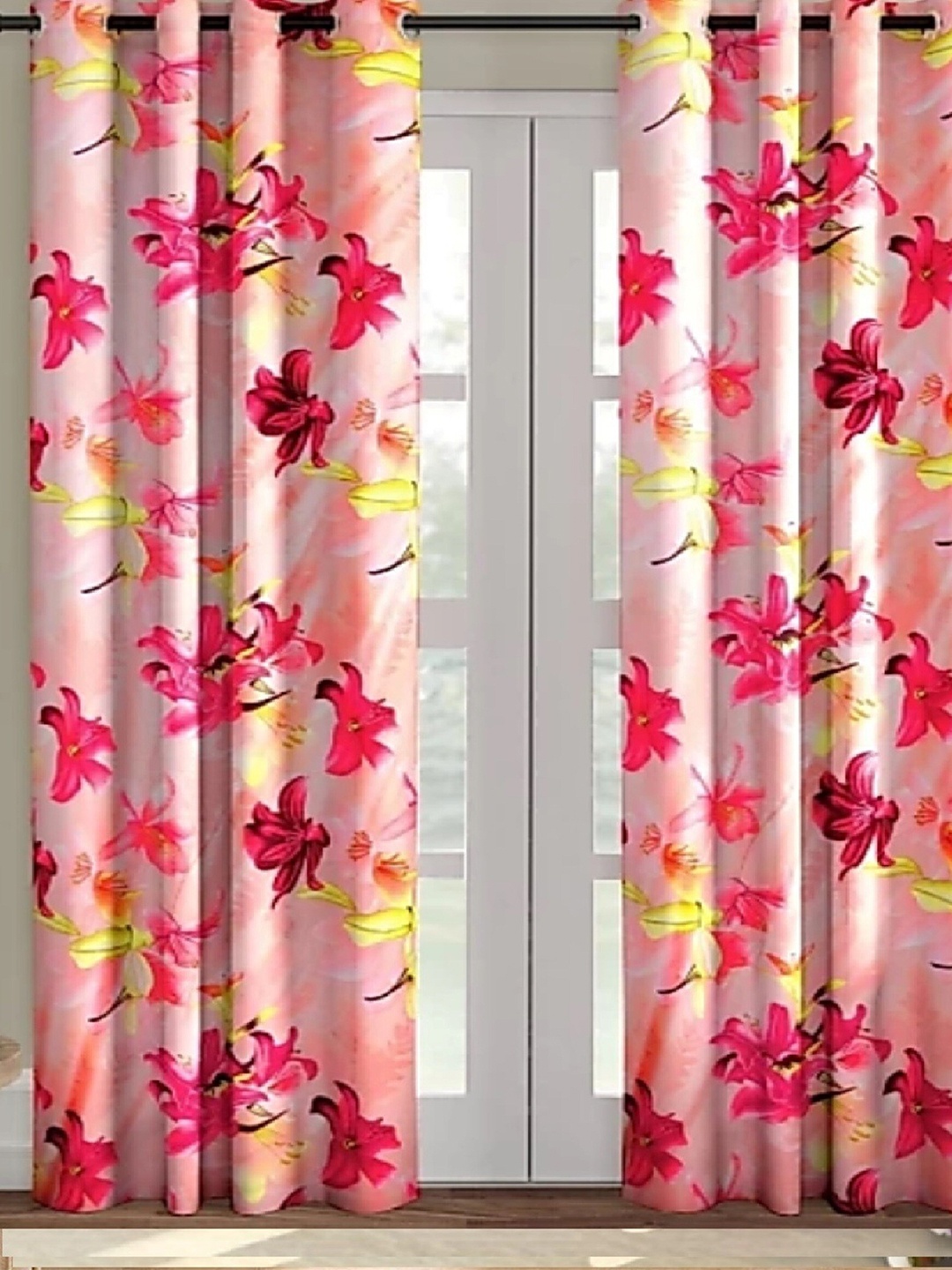 

Achintya Pink & Red 2 Pieces Floral Long Door Curtains
