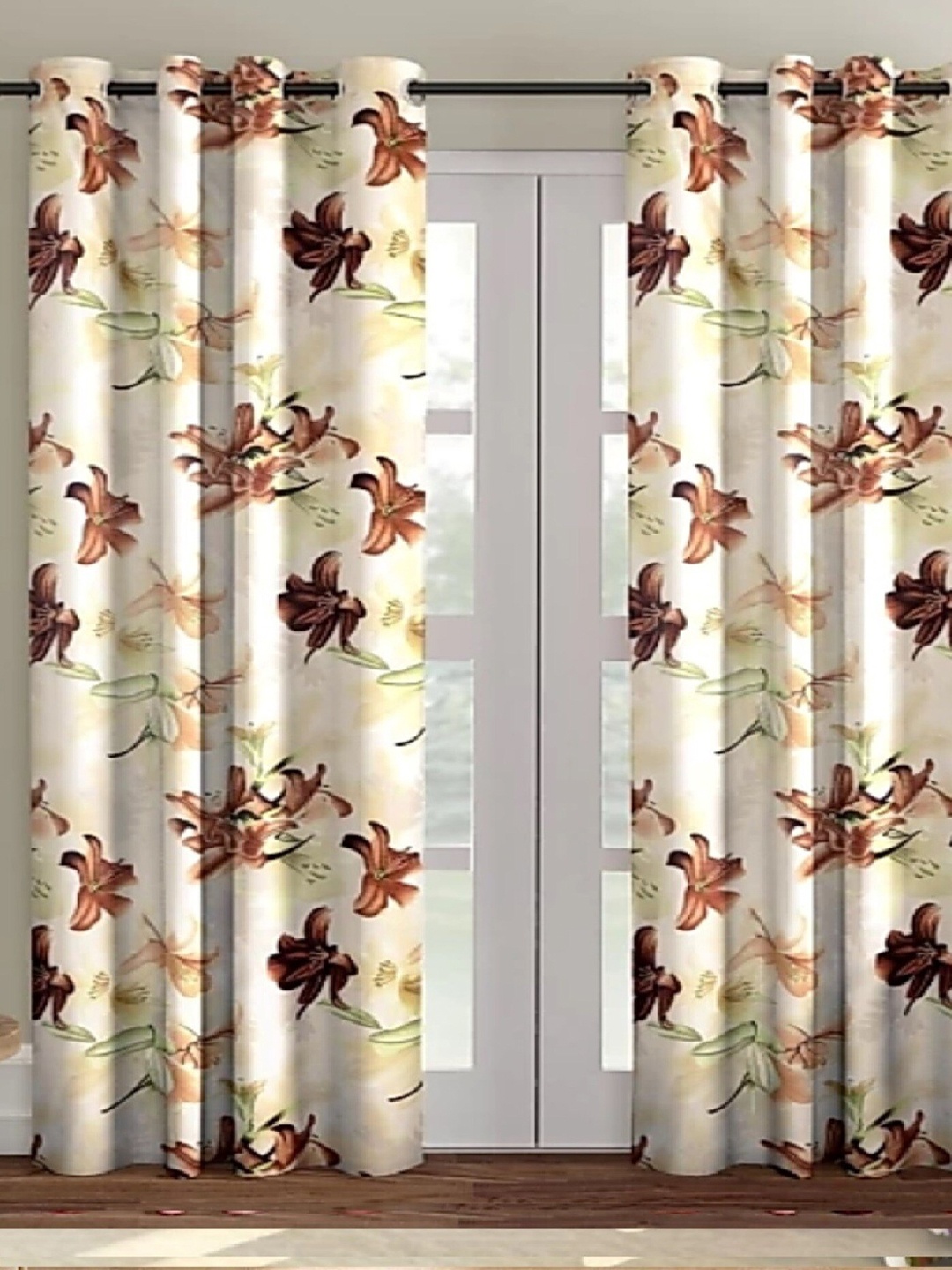 

Achintya Brown & Cream-Coloured 2 Pieces Floral Long Door Curtains