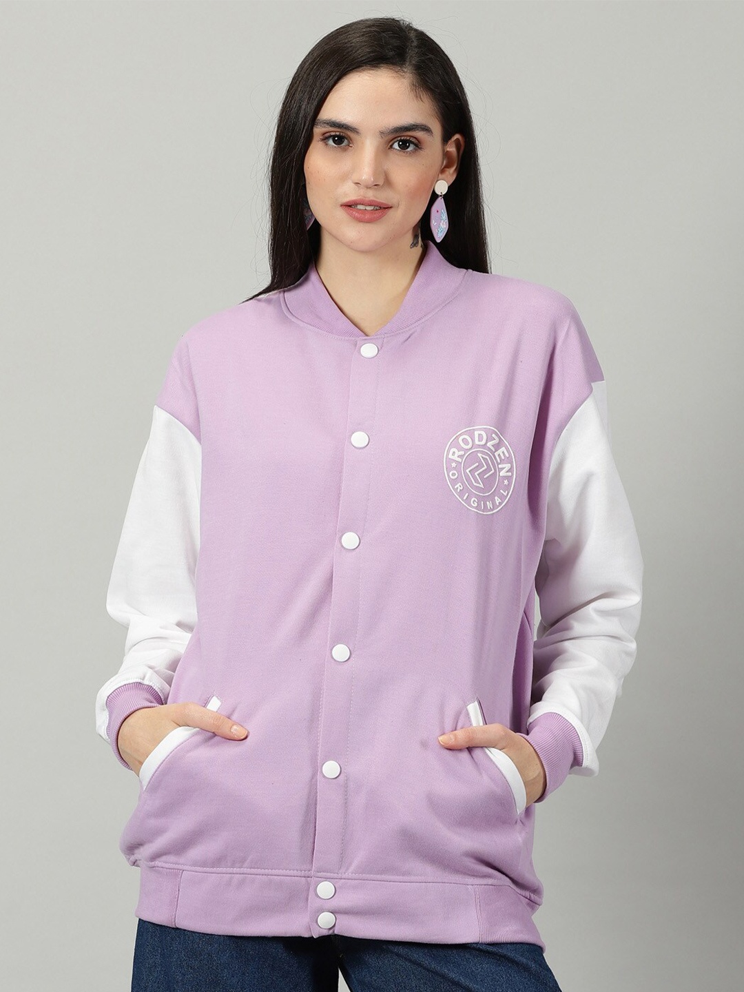 

Rodzen Colourblocked Fleece Front-Open Sweatshirt, Lavender
