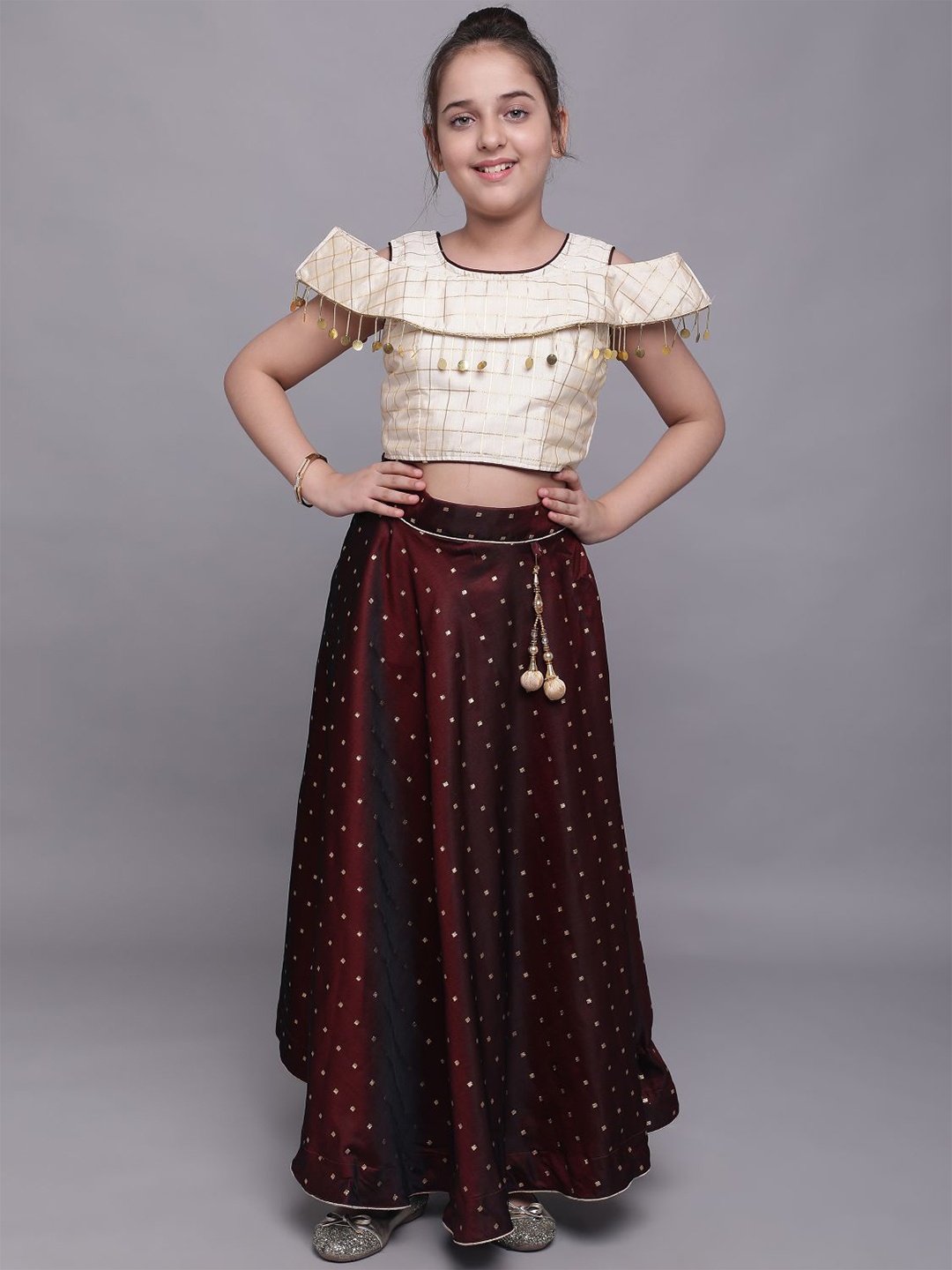 

BAESD Girls Woven Design Ready To Wear Lehenga Choli, Maroon